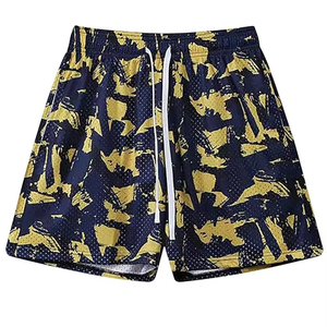 Men's Dark Blue Dot Pattern Drawstring Shorts Quick Dry Sporty Style Mid Waist Polyester Fabric Short Length Casual Wear - Product Image 3