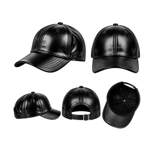 Luxury Shiny <b>Black</b> Leather Baseball <b>Cap</b> <b>Men</b> Women Adjustable Strap 6 Panel Fashion Hat Custom Logo Wholesale. - Product Image 1