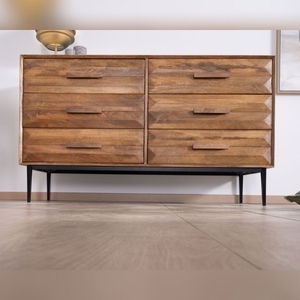 Vandana Royal - Cómoda de madera de mango estilo artesanal con patas metálicas y 6 cajones de media anchura - Product Image 6