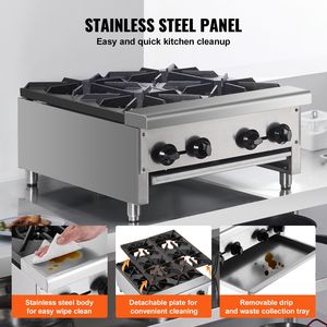 Fornello a Gas Commerciale in Acciaio Inox a 4 Fuochi, Piano Cottura da Banco, Attrezzatura da Cucina Professionale per Gas Propano e Gas Naturale - Product Image 5