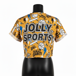 T-shirt court en jersey de coton premium pour femme, jaune, imprimé intégral, logo personnalisé sérigraphié, respirant - Product Image 2