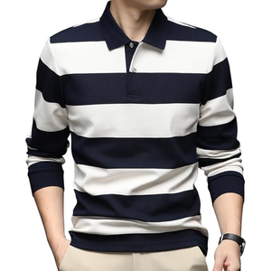 Chemise à manches longues rayée à col boutonné pour homme, respirante, lavée, avec logo personnalisé, 60% coton, 40% polyester - Product Image 2