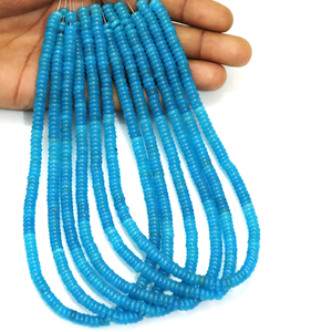 Cuentas de Calcedonia Azul Neón Bio en Forma de Rondelle Plana |   Cuentas de Piedras Preciosas Azul Neón |   Cuentas Redondas Lisas | Suministros para la Fabricación de Joyería - Product Image 1