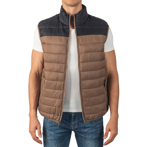 Chaleco Acolchado con Cuello Alto Marrón para Hombre, con Cierre de Cremallera, Cortavientos, Ropa Casual de Otoño - Product Image 1