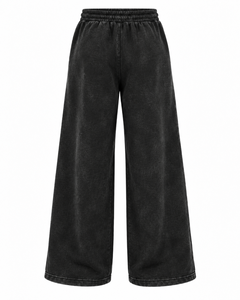 Pantalon unisexe noir écologique respirant à jambes larges, taille à cordon, poches latérales, coupe décontractée, longueur normale, tissu tissé - Product Image 5
