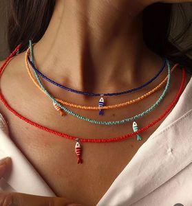 Conjunto de Collar en Capas con Cuentas Azules Reales y Colgante Naranja en Forma de Gota, Cadena Fina, Gargantilla, Joyería Casual para Mujer, Venta al Por Mayor - Product Image 5