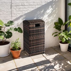 Cestino per rifiuti da esterno in rattan con ruote da 33 galloni e coperchio, per veranda, giardino, terrazza, bordo piscina, marrone - Product Image 3