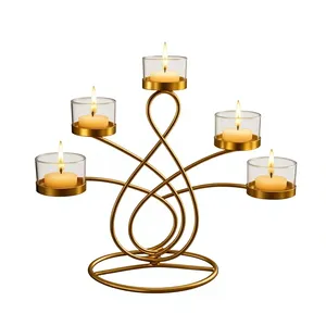 Porte-bougie en laiton de luxe, motif oiseau sur branche d'arbre, finition dorée, décoratif, pour décoration intérieure, église, table de fête - Product Image 2