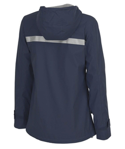 Veste de randonnée softshell bleu marine à capuche pour femme, imperméable, manches longues, coupe classique, longueur normale, fermeture éclair, détails lumineux - Product Image 2