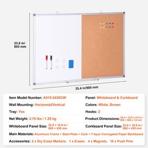 Pizarra Blanca 2 en 1 con Marco de Aluminio de 36"x 24", Combinada con Tablero de Corcho, para Montar en la Pared, Magnética, de Borrado en Seco - Product Image 4