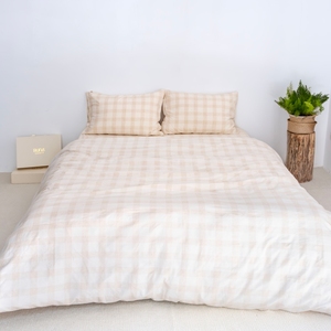 Juego de Ropa de Cama de Lino y Algodón de Primera Calidad, Antialérgico, 4 Piezas, 2 Fundas de Almohada, Funda Nórdica, Sábana Ajustable, para Todas las Temporadas - Product Image 1