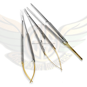 Juego de instrumentos quirúrgicos veterinarios de acero inoxidable reutilizable Castroviejo incluye tijeras rectas y curvas con atado de sutura - Product Image 4