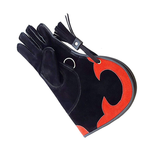 Gants en cuir noir style punk avec motif flamme rouge, longueur poignet, non doublés, thermiques, pour usage hivernal décontracté, gants de fauconnerie en cuir - Product Image 2