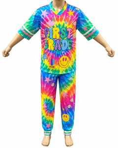 Rainbow <b>Tie</b> Dye Oversized Short Sleeve T-Shirt and Jogger Pants Set V-Neck <b>Knitted</b> Casual Men's Outfit Quick Dry - Product Image 6