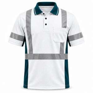 Camiseta Polo Reflectante de Talla Personalizada para Hombre, Manga Corta, Ropa de Trabajo, Franjas Plateadas de Seguridad, Bolsillo en el Pecho, Uniforme de Contratista, Camisa de Dos Tonos - Product Image 1