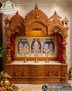 Luxury Temple Unit Peacock Design Wooden <b>Mandir</b> Traditional Dwarkadhish Style Puja Unit With Cabinet Reasonable Price Australia - Product Image 5