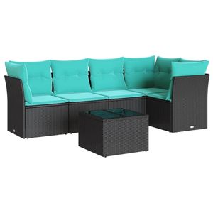 Set di divani da giardino in polyrattan nero da 6 pezzi con cuscini - Product Image 2