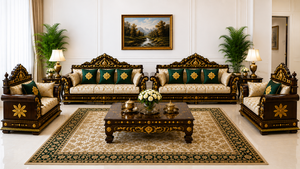 Vintage Teak Wood Carved Luxury Living Room Furniture Set Classic Luxury Crown Handcrafted <b>Sofa</b> Set Traditional Hand-Carved USA - Product Image 2