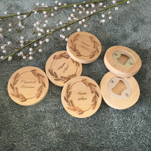 Décapsuleurs en bois ronds en acier inoxydable avec gravure personnalisée, faits à la main, réutilisables, accessoires de bar - Product Image 4