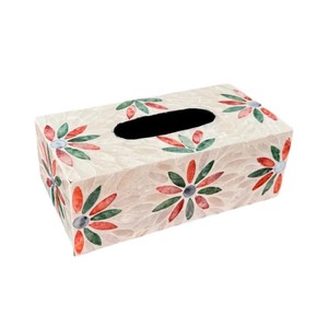Caja de pañuelos rectangular de alta gama con incrustaciones de nácar y madera hecha a mano para decoración del hogar - Product Image 4