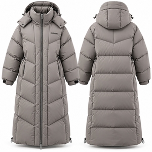 Manteau long matelassé gris unisexe avec capuche, style doudoune épaisse, chaud pour l'hiver, streetwear d'extérieur, personnalisable - Product Image 1