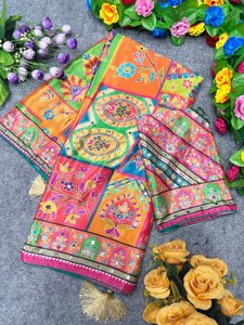 Women's New Tenncy Chinon Silk Designer Handwork Saree | Wedding Diwali Party Ethnic <b>Ankle</b>-Length Stretchable - Product Image 4