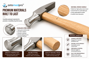 Marteau d'horloger avec manche en bois naturel, têtes de 50, 60, 70, 80, 90, 100 mm, tête de 9-1/4 pouces, marron argenté, Zetomed Pro - Product Image 3