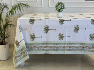 Pam Tree Block Print <b>Tablecloth</b>, Elegant <b>Tablecloths</b> Romantic Floral Pattern Brightly Printed <b>Tablecloth</b> Party Garden DecorCloth - Product Image 1
