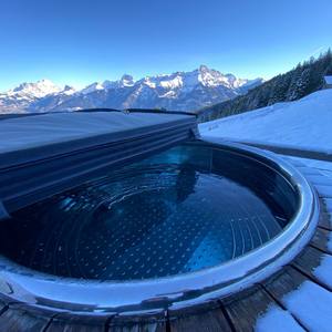 Bain à remous haut de gamme en acier inoxydable 304 de 220 cm de diamètre avec couvercle en cèdre rouge, 1 escalier et 2 éclairages LED pour villas ou hôtels en plein air - Product Image 6