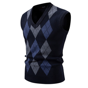 Men's Knitted <b>Argyle</b> Sleeveless Vest V-Neck <b>Sweater</b> Autumn Wear 100% Acrylic Standard Thickness - Product Image 4