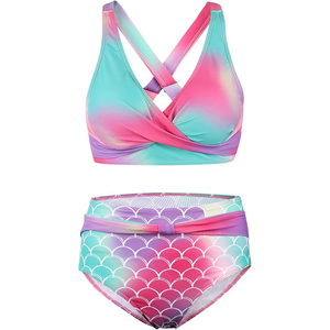 Women Gradient Color <b>Bikini</b> <b>Set</b> Crossed Halter Top High Waist Bottom Swimwear Twist Design Spandex Polyester Beachwear - Product Image 3