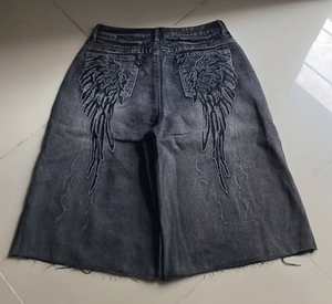 Pantalones Cortos de Mezclilla con Bordado Personalizado de Telaraña para Hombre, Estilo Urbano Vintage, Lavado, Ajuste Holgado, OEM ODM, Marca Privada - Product Image 1