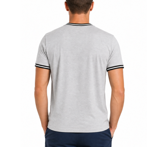 เสื้อยืดคอกลมคลาสสิค สีเทาอ่อน ลายทางสีดำ คอริบ แขนสั้น เสื้อยืดลำลอง - Product Image 4