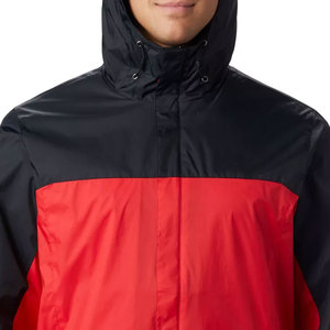 Men's Hooded Waterproof Puffer Jacket Color Blocking Red Black Winter <b>Coat</b> with Zipper Closure Casual Outerwear - Product Image 5
