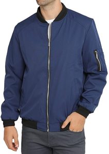 2026 Premium Quality Men Navy Blue Regular Fit Zipper Closure Solid Color Polyester Material Casual Wear Bomber <b>Jacket</b> For Sale - Product Image 2