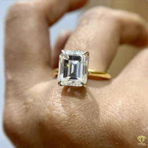 Elegant Emerald Cut Diamond Engagement <b>Ring</b> In Yellow Gold <b>Solitaire</b> Setting With Timeless Minimalist Bridal Style - Product Image 3