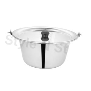 หม้ออุ่นอาหารสแตนเลสสีขาวลายหินอ่อนรูปทรงกลมดีไซน์หรูหราพร้อมฝาปิด - Product Image 1