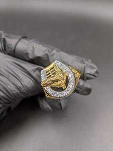 Moissanite Horse Head <b>Ring</b> For <b>Mens</b> Pave Band Gold Plated original 925 Silver Fine Animal Lovers Hip Hop Party Gift For Him - Product Image 3