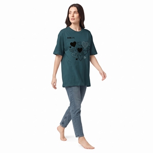 Camiseta al por mayor para mujer con estampado de corazón, jersey personalizado, camiseta informal de manga corta, ropa de moda de algodón - Product Image 3
