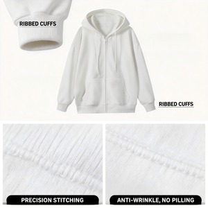 Sweat à capuche zippé pour homme imprimé sur mesure, 100 % coton tricoté, décontracté, coupe classique, blanc, automne - Product Image 6