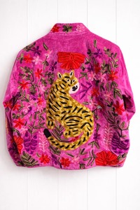 Bata de mujer con cuello en V, 100% algodón, reversible, con bordado floral azul, tipo kimono largo, con cinturón, para estar en casa, hecha a mano - Product Image 5