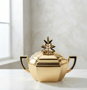 Minimalist Design Tureen Manufacturer Supplier Gold Finished <b>Serving</b> <b>Bowl</b> <b>With</b> <b>Lid</b> Dishwasher Safe Home Kitchen Use - Product Image 1