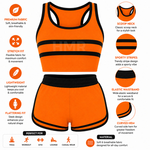Ensemble sportif rayé orange HMR Sorority Sisterhood, haut court et short, coupe régulière, respirant, tricoté, sportif - Product Image 6
