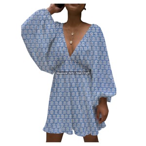Mejor Precio de Fábrica al por Mayor: Nuevos Vestidos Casuales de Moda para Mujer, Estampados a Mano, de Cuello en V Profundo, Estilo Linterna, de Venta Caliente - Product Image 2