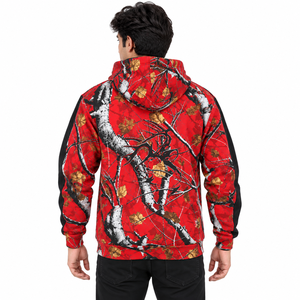 Sudadera con Capucha Estampada Camuflaje Rojo de Moda, Estilo Urbano Gráfico, Manga en Contraste, Top Casual con Capucha, Venta al por Mayor OEM Personalizado EE. UU. - Product Image 3