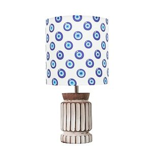 Lámpara de Mesa Decorativa con Diseño de Ojo Turco, Base de Cerámica, Pantalla de Tela, Lámpara de Pie con Detalles en Azul y Blanco para Sala de Estar o Dormitorio - Product Image 1