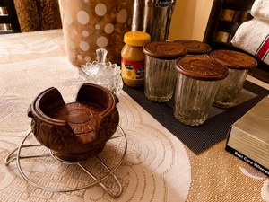 Wooden <b>Drink</b> <b>Coasters</b> with Holder Solid Round for Coffee Table Bar Kitchen Office Stylish Beverage Perfect Housewarming Gift - Product Image 4