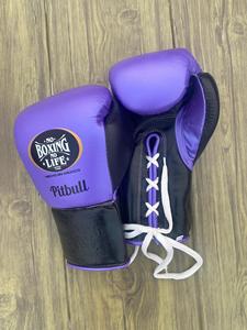 Gants de boxe MMA Sanda Purple Black No Boxing No Life, à lacets, respirants, antidérapants, en cuir de vache véritable, équipement d'entraînement - Product Image 5