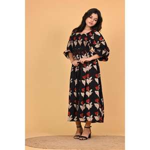 Vestido Maxi Boho de Algodón Indio con Estampado Floral para Mujer, Vestido de Fiesta de Verano de Manga Larga con Volantes - Product Image 2