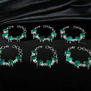 Handmade 925 Sterling Silver Plated Green Chalcedony / Green Onyx Gemstone Multi-<b>Stone</b> Oval Link <b>Bracelet</b> Opaque <b>Stone</b> Jewelry - Product Image 3